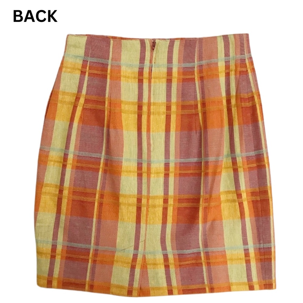 Vintage plaid skirt by Hunters Run orange rust linen skirt lined zip at back| 12 - Picture 2 of 12